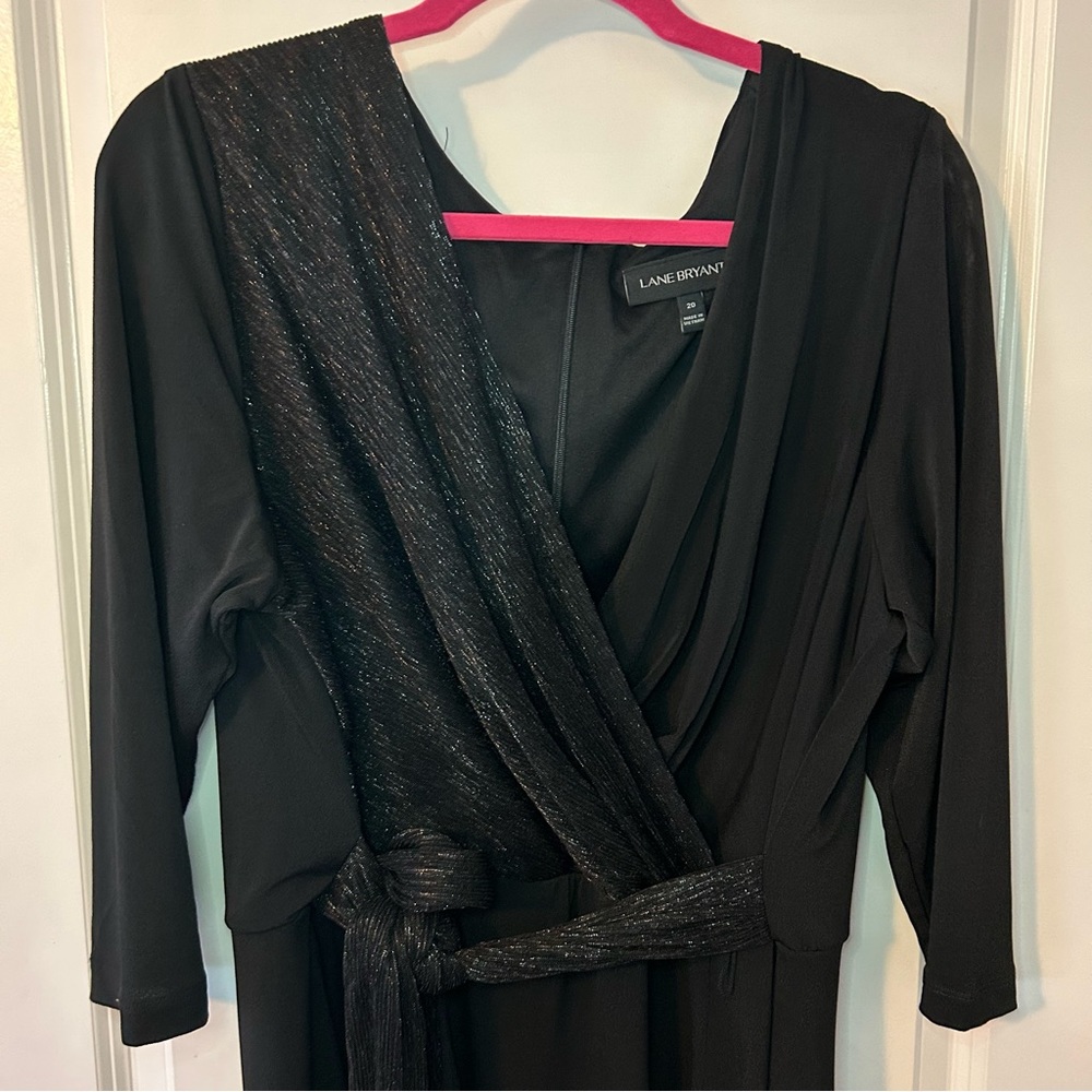 Lane Bryant Plus Size Black Metallic Wrap Style Dress